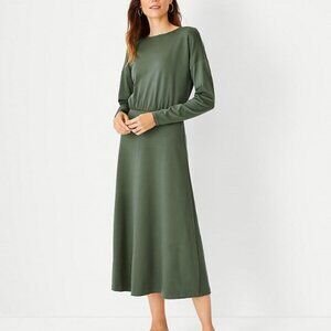 Ann Taylor Spring Pine Green Blouson A-Line Midi Dress